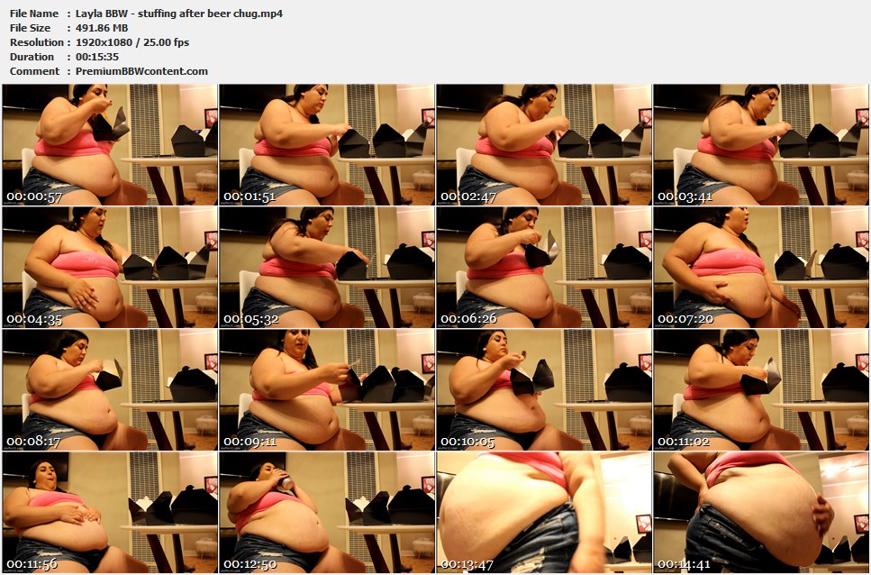 Layla BBW - stuffing after beer chug thumbnails