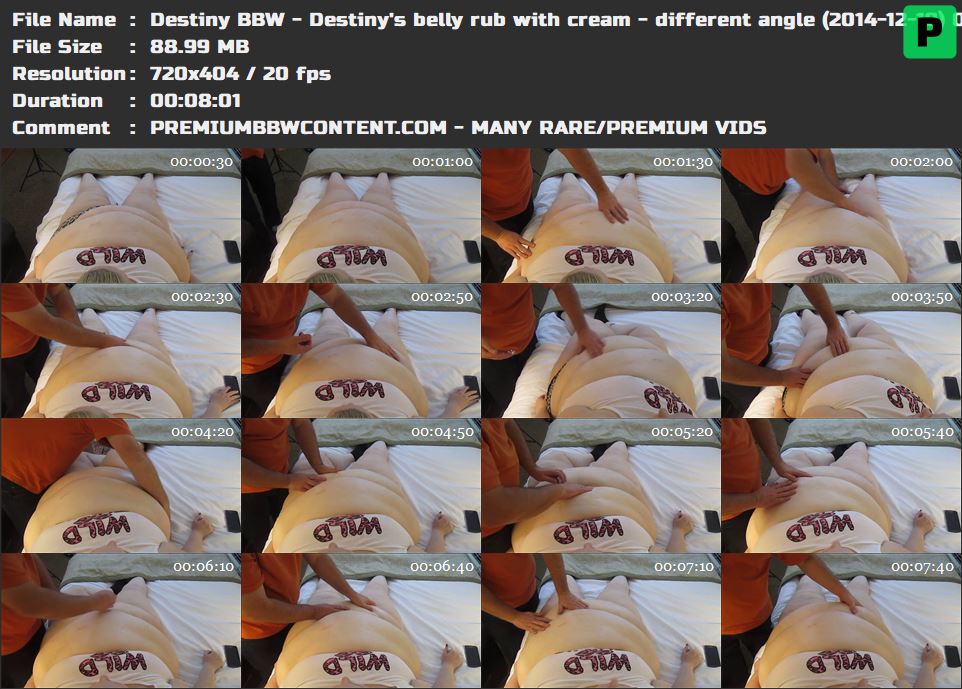 Destiny BBW - Destiny's belly rub with cream - different angle (2014-1 thumbnails